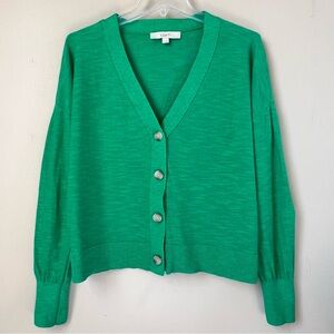 LOFT Women's Ramie Wool Blend Kelly Green Button Cardigan Sweater